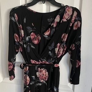 Black Floral Maternity and Nursing Wrap Dress